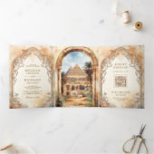 Oude Egyptische Piramides Boog Alles In Een Huweli Drieluik Uitnodiging (Binnen)