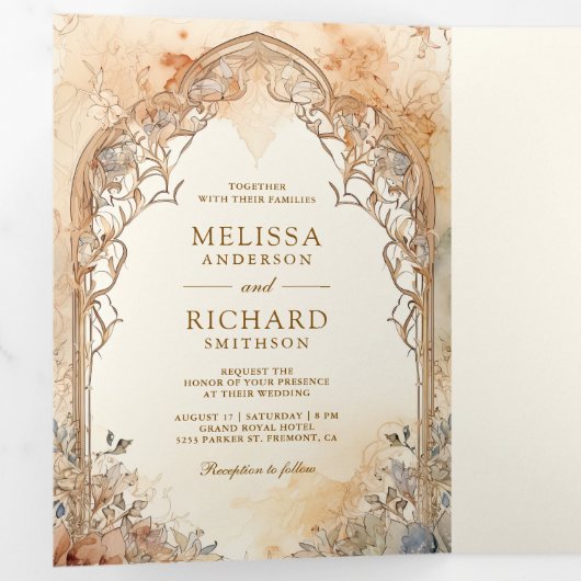 Oude Egyptische Piramides Boog Alles In Een Huweli Drieluik Uitnodiging (Binnenzijde eerst)