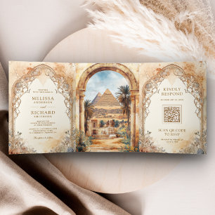 Oude Egyptische Piramides Boog Alles In Een Huweli Drieluik Uitnodiging