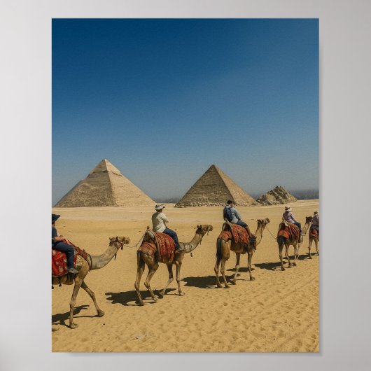 Oude Egyptische piramides woestijn Kameelrit Poster (Voorkant)
