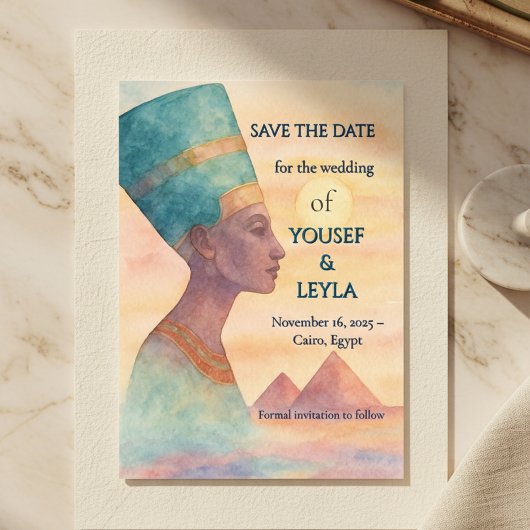 Oude Egyptische Regal Nefertiti Save-Date kaart