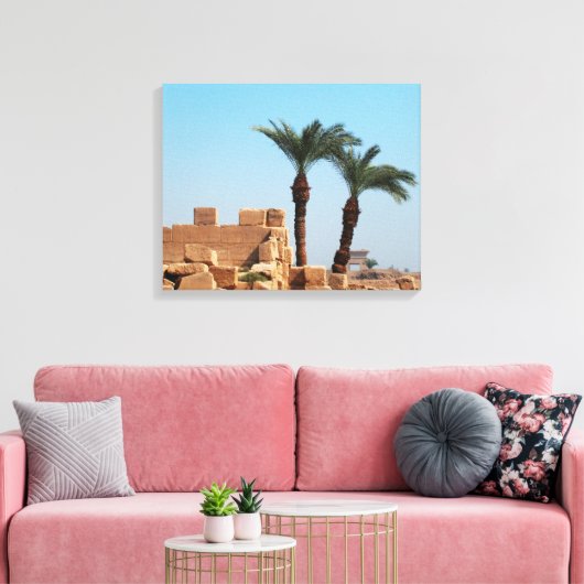 Oude Egyptische ruïnes met palmbomen Canvas Afdruk (Insitu (Woonkamer))