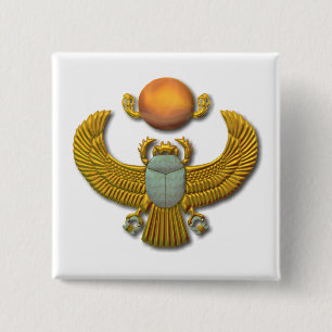 Oude Egyptische Sacred Scarab - Gold Vierkante Button 5,1 Cm
