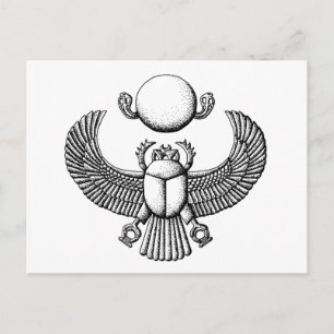 Oude Egyptische Scarab Black en White Briefkaart