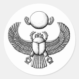 Oude Egyptische Scarab Black en White Ronde Sticker