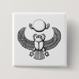 Oude Egyptische Scarab Black en White Vierkante Button 5,1 Cm