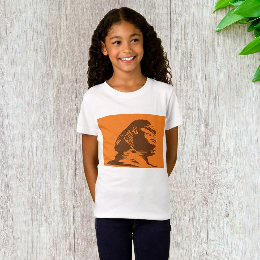 Oude Egyptische sfinx vet Sinaasappel en bruin T-shirt