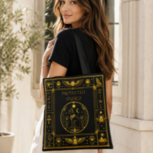 Oude Egyptische Symbolen Zwar Goud Patroon Luxe Tote Bag