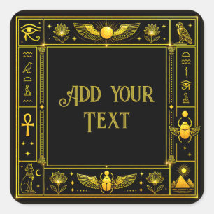 Oude Egyptische Symbolen Zwart Goud Patroon Luxe Vierkante Sticker
