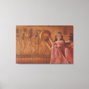 Oude Egyptische Tamboerijn Danseressen Fijne Kunst Canvas Afdruk