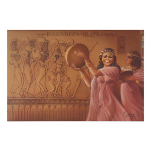 Oude Egyptische Tamboerijn Danseressen Fijne Kunst Foto Afdruk