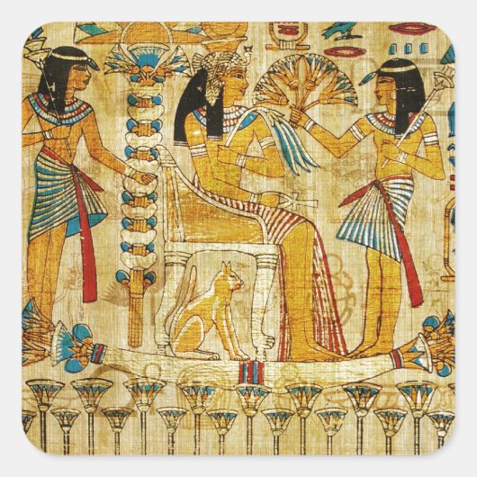 Oude Egyptische Tapestry Scroll Heirogliphics Vierkante Sticker (Voorkant)