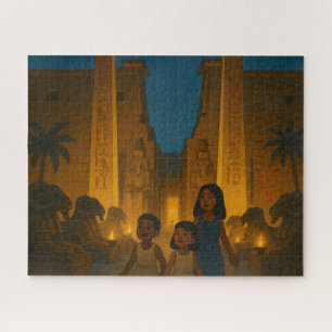 Oude Egyptische Tempel Heilige Puzzel Goud