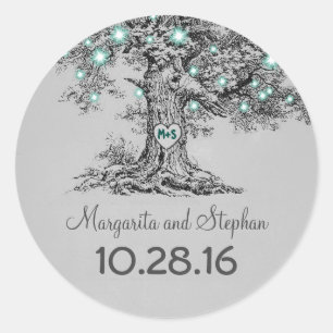 Oude eik boom blauwgroen lichten bruiloft stickers