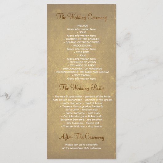 Oude eik boom rustieke bruiloft programma's (Achterkant)