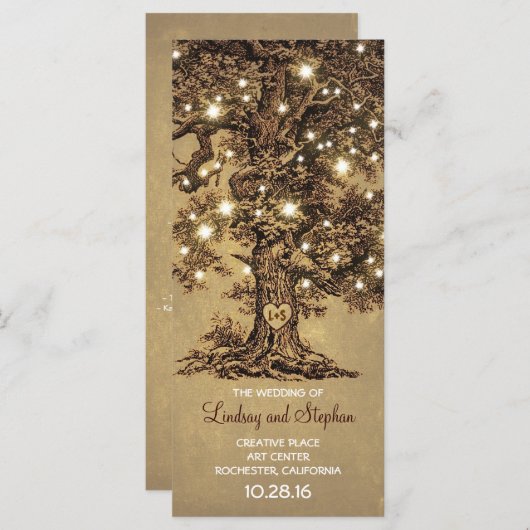 Oude eik boom rustieke bruiloft programma's (Voorkant / Achterkant)