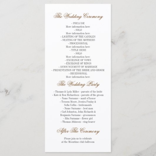 Oude eik boom rustieke bruiloft programma's (Achterkant)