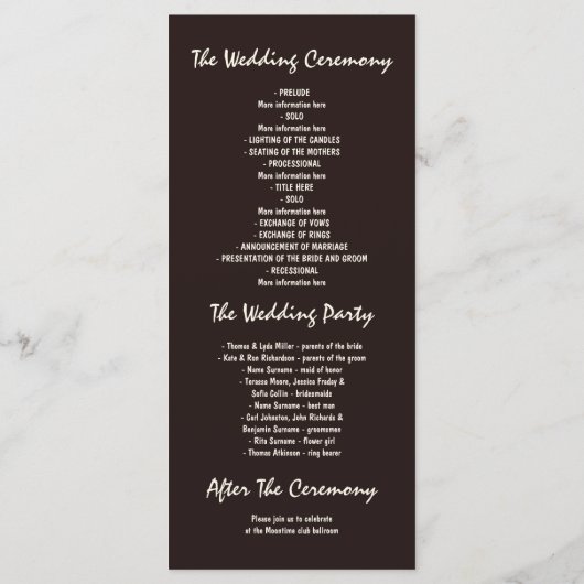 Oude eik boom rustieke bruiloft programma's (Achterkant)