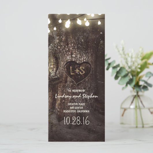 Oude eik boom rustieke bruiloft programma's (Staand voorkant)