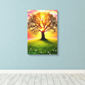 Oude eik op groene heuvel bij zonsondergang canvas afdruk (Insitu (Houten vloer))