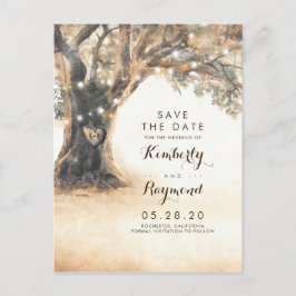 Oude Eiken Boom en Gesneden Hart Save the Date Aankondigingskaart