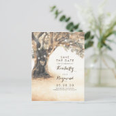Oude Eiken Boom en Gesneden Hart Save the Date Aankondigingskaart (Staand voorkant)