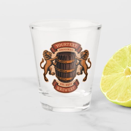 Oude eiken vat gepersonaliseerde brouwerij Bier Shot Glas (Voorkant)