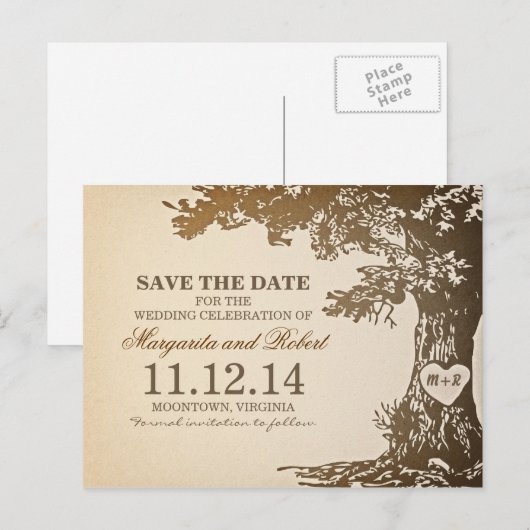 Oude eikenboom Bewaar de datum briefkaarten (Voorkant / Achterkant)