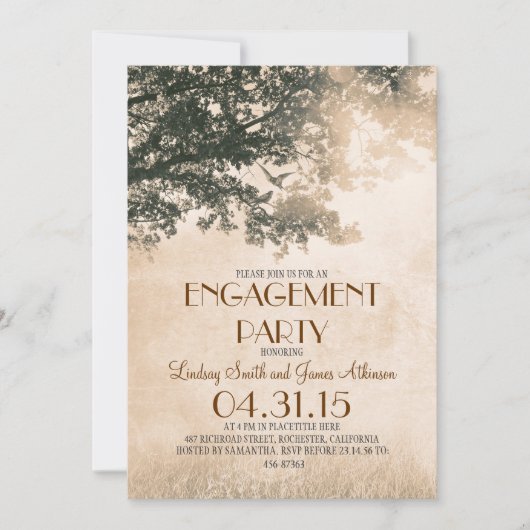  oude eikenboom & love birds verlovingsfeest kaart (Voorkant)