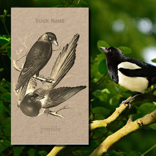 Oude ekster en kauw - sepia visitekaartje