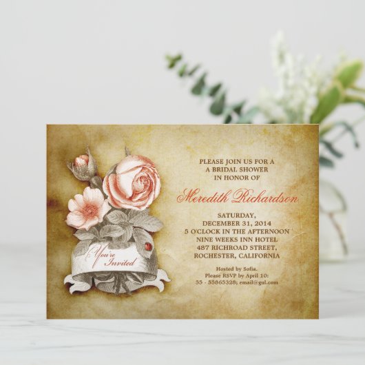 Oude elegante bruidsdouche uitnodiging (Staand voorkant)