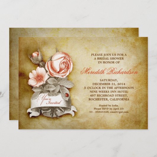 Oude elegante  bruidsdouche uitnodiging (Voorkant / Achterkant)