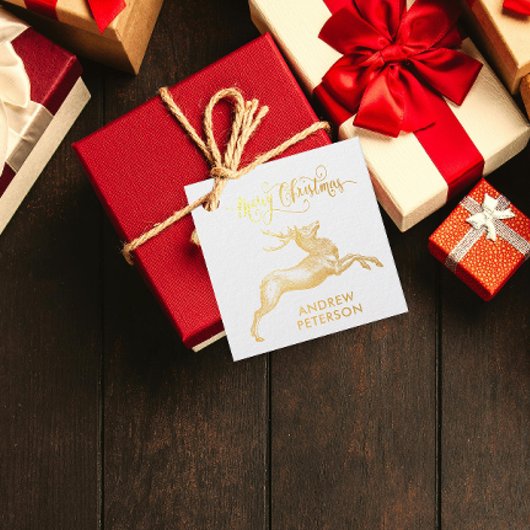 Oude Elegante Prettig Kerstmis Rendier Naam Bedankjes Labels