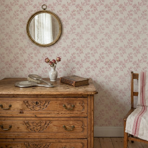 Oude Elegante Rode Roos Papier Chintz Behang