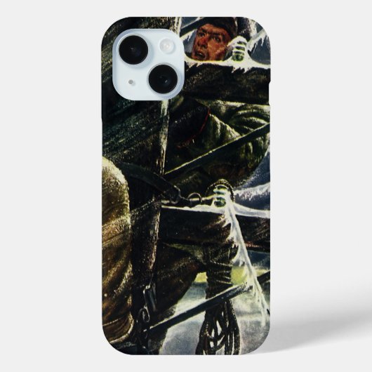 Oude elektricien werkzaam in sneeuwstorm Case-Mate iPhone case (Achterkant)