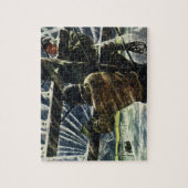 Oude elektricien werkzaam in sneeuwstorm legpuzzel (Verticaal)