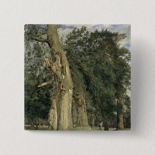 Oude elms in Prater, 1831 Vierkante Button 5,1 Cm (Voorkant)