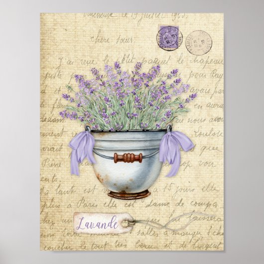 Oude Emaille Pot Franse Lavendel Poster (Voorkant)
