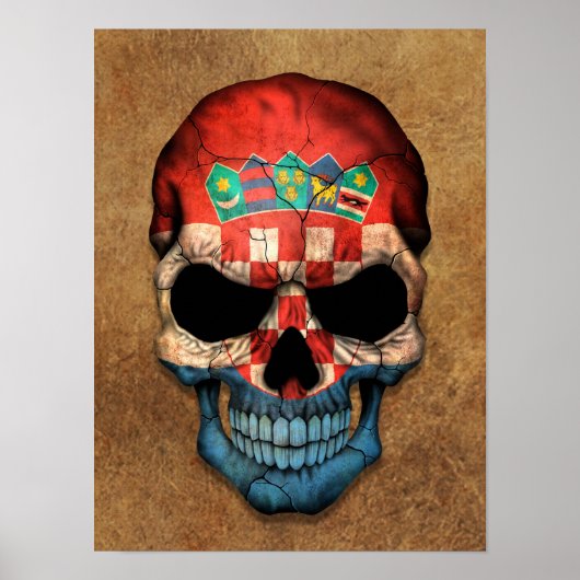 Oude en bewerkte Kroatische vlaggenschedel Poster (Voorkant)