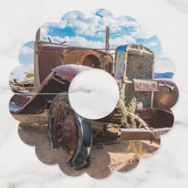 Oude en verlaten auto #3 in Solitaire, Namibië Wijnglaslabel