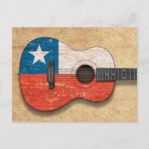 Oude en versleten Chileense vlag Akoestische gitaa Briefkaart