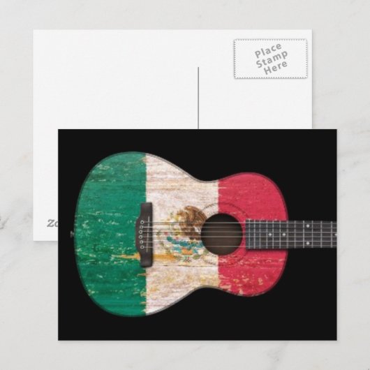 Oude en versleten Mexicaanse vlag Akoestische gita Briefkaart (Voorkant / Achterkant)
