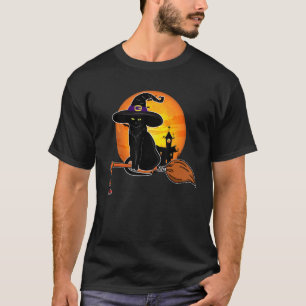 Oude enge Halloween Zwarte Kat Heks Hoed Kattenbez T-shirt
