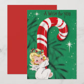 Oude engel die zich vastklampt aan een zuurstok feestdagenkaart (Voorkant / Achterkant)