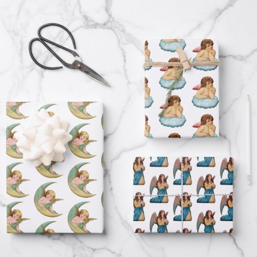 Oude engel kerstpatroon inpakpapier vel (Voorkant)