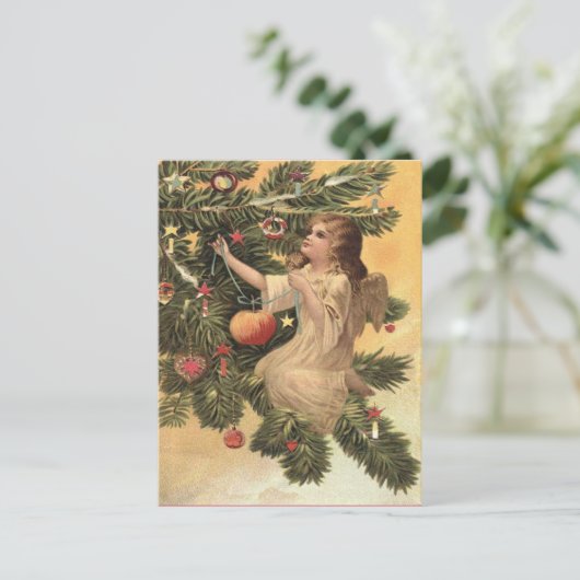 Oude engel op kerstboom feestdagenkaart (Staand voorkant)