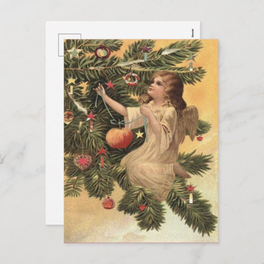 Oude engel op kerstboom feestdagenkaart (Voorkant / Achterkant)
