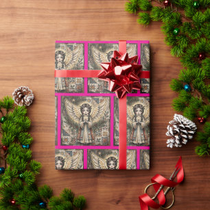 Oude engel volkskunst Kerstmis Cadeaupapier