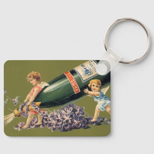 Oude engelen met champagne; Gelukkig nieuwjaar Sleutelhanger (Voorkant)