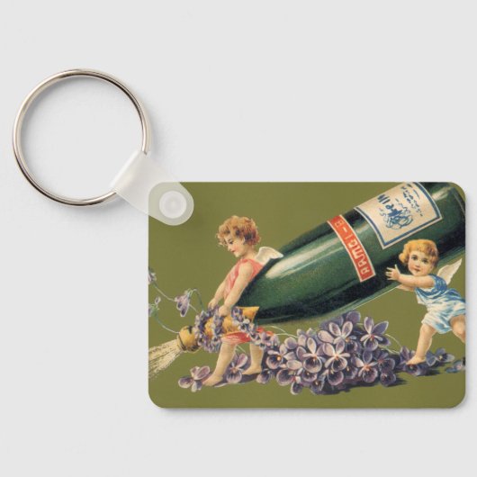 Oude engelen met champagne; Gelukkig nieuwjaar Sleutelhanger (Achterkant)